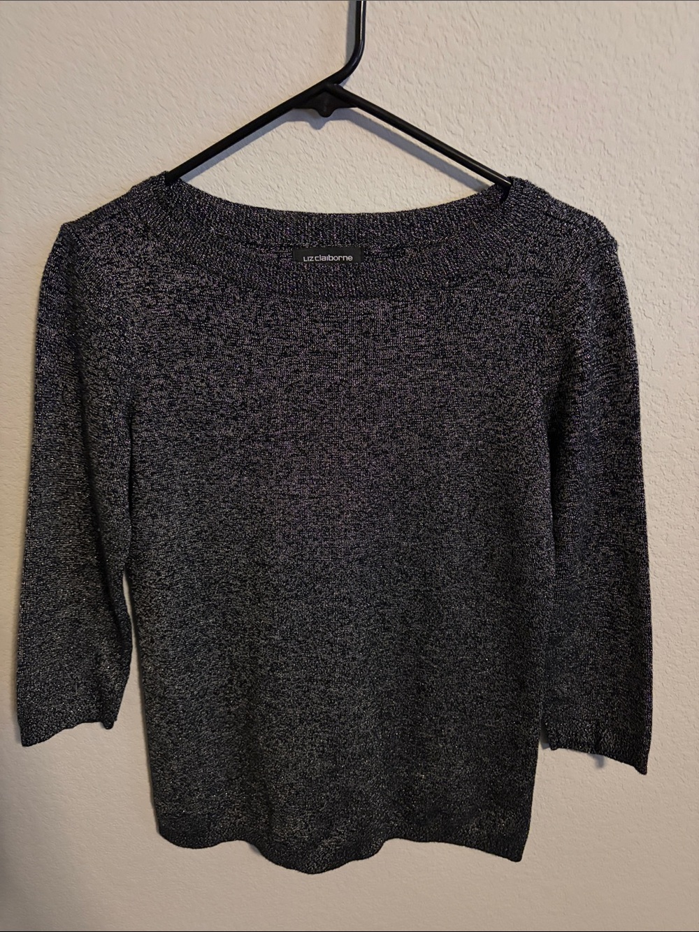 Liz Claiborne Black Heather Boatneck Pullover Sweater